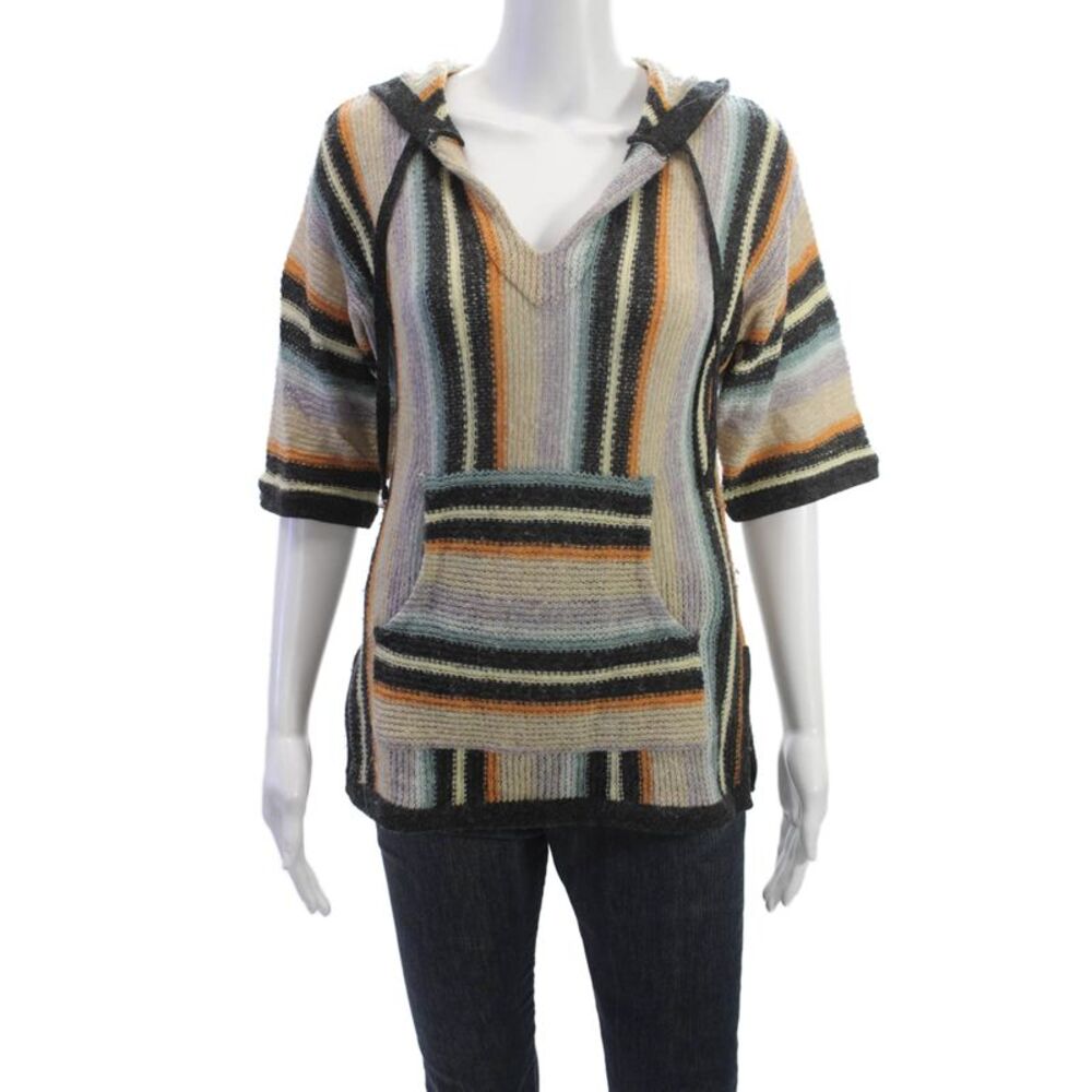 Development Unisex Pullover Hoodie V Neck Striped Beige Lambswool Size S